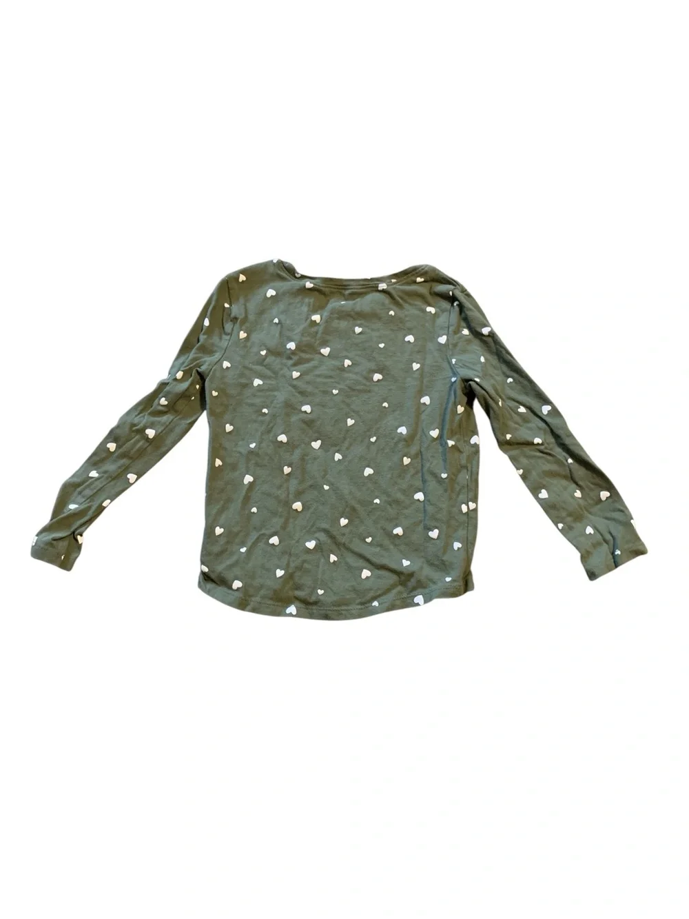 Old Navy Olive Green Long Sleeve Toddler Shirt with White Hearts size 5T Girl